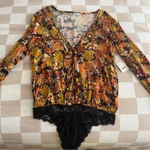 Free People Intimitely Lace Trim Bodysuit - Multicolor